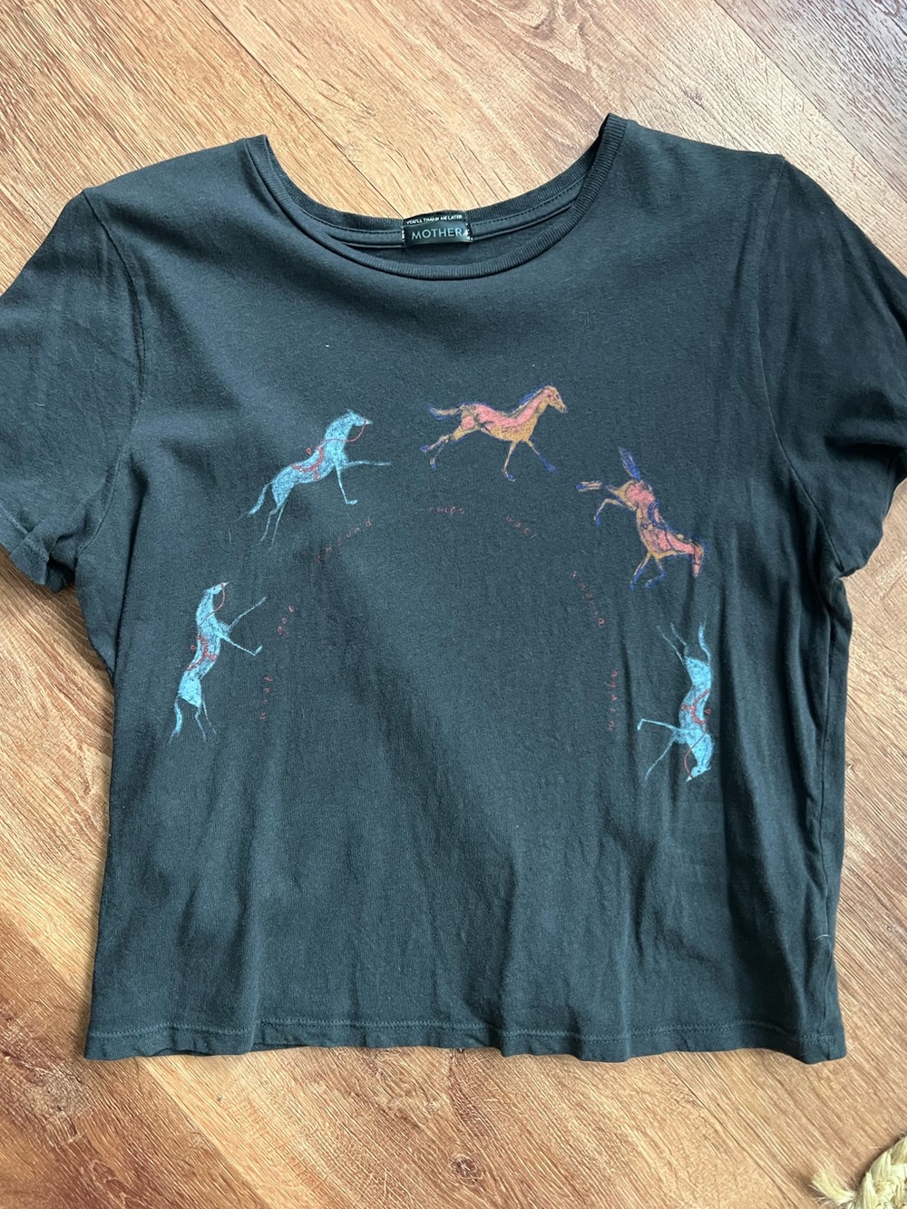 MOTHER The Croped Itty Bitty Goodie Tee Horsin Around Size Large RT $115